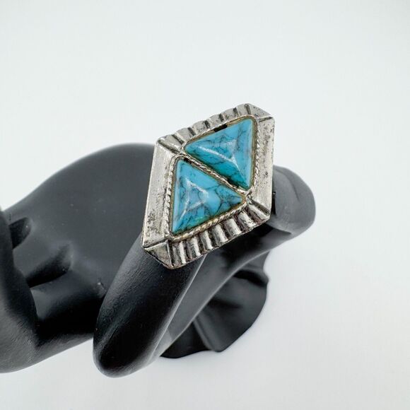 Vintage Turquoise Navajo Ring Triangle Southwestern Chunky Adjustable Retro - Picture 1 of 8